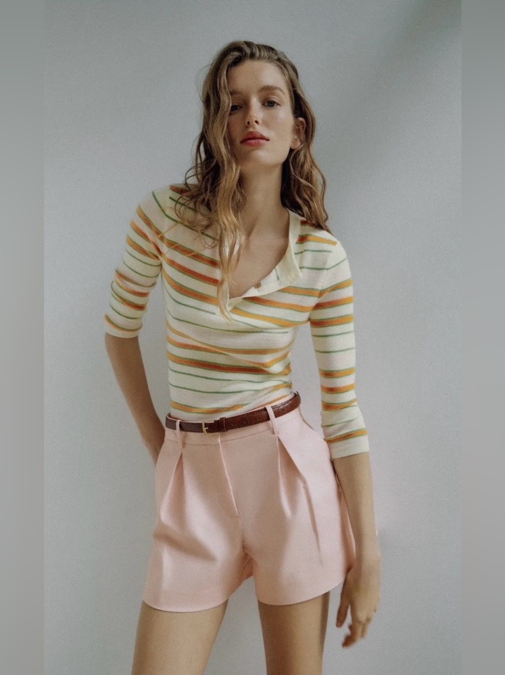 Zara NWT Blush Pink Pleated Tailored High Waist Shorts